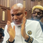 Detained IPOB leader Nnamdi Kanu during court appearance in Abuja, 2025.