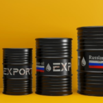 Oil tanker vessels carrying crude oil on the open sea amid global sanctions on Russian energy exports.